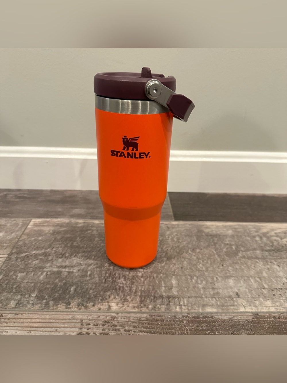 Stanley Iceflow 2.0 30 ounce Bright Orange Travel Tumbler with Deep Purple Lid